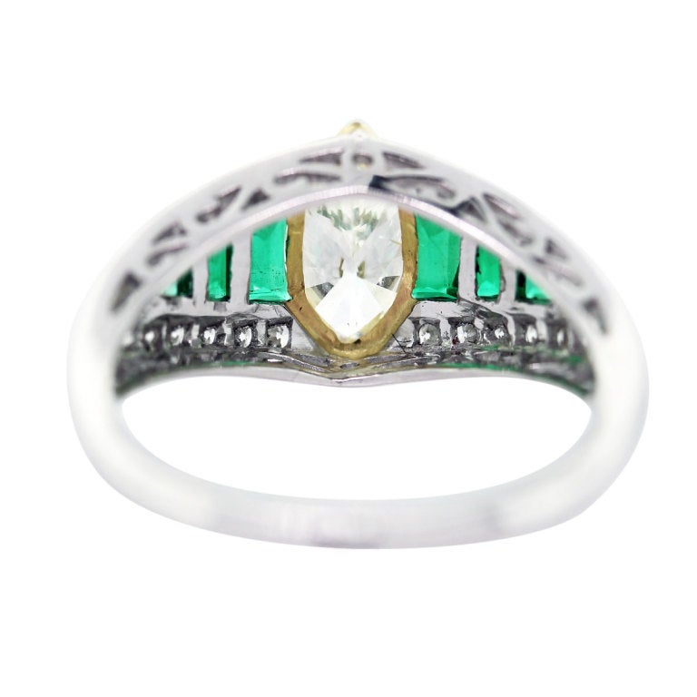 Contemporary Diamond, Emerald, Platinum, Gold  Engagement Ring