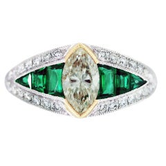 Diamond, Emerald, Platinum, Gold  Engagement Ring