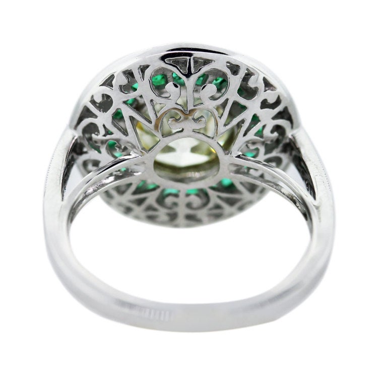 Women's Diamond, Platinum and Emerald Engagement Ring