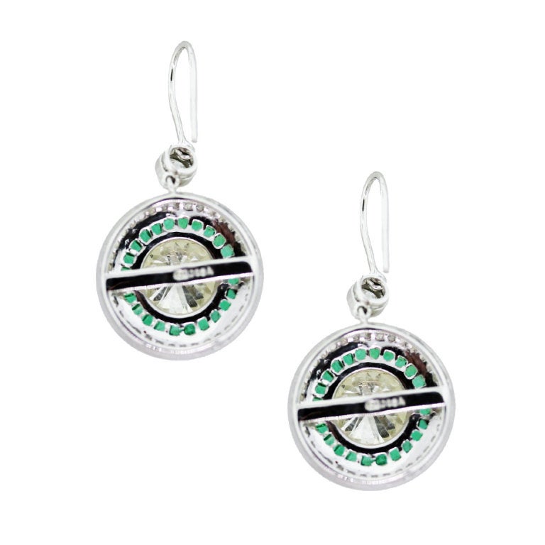 Art Deco Emerald Diamond Platinum Drop Earrings