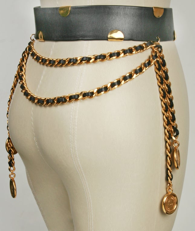Brown CHANEL Belt with Leather, Chains and Coins