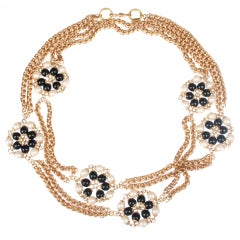 1970's Couture CHANEL Necklace with Black and White Flowers