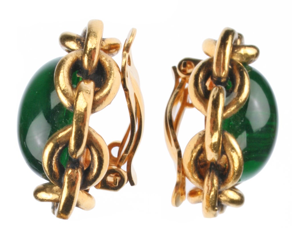 Women's Chanel  Emerald Green Gripoix Earrings