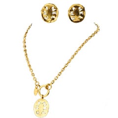 Gold Industrial Style Chanel Necklace and Clip-on Earring Set