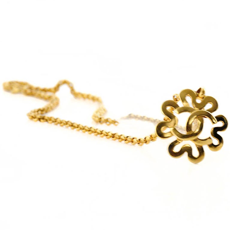 Gold Chanel Rolo Chain with Chanel Logo Flower Pendant at 1stDibs