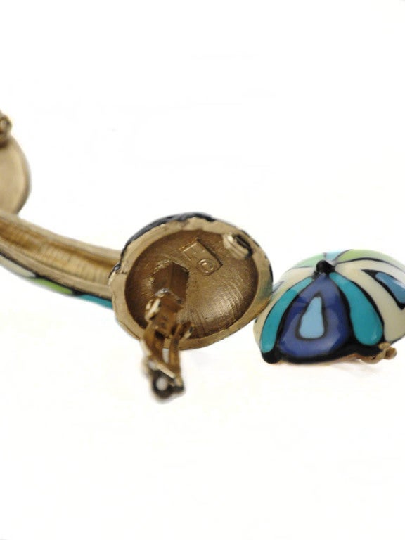Eisenberg Enamels Hand Painted Mushroom Pin and Clip-on Earrings For Sale 4