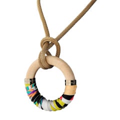 Emilio Pucci Fabric Wrapped Wood Bangle Gold Knot Chain Necklace