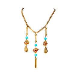 Vintage Miriam Haskell Egyptian Inspired Tier Drop Necklace at 1stDibs