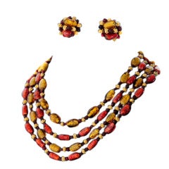 Vintage Hattie Carnegie Signed Necklace and Clip-on Earring Set 2