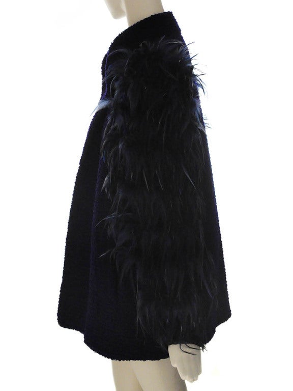 Ted Lapidus Haute Couture Lamb's Wool Ostrich Feather Coat For Sale 1