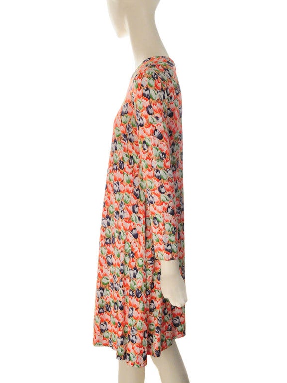 Brown Vintage Diane Von Furstenburg Sheath Dress with Tulip Print For Sale