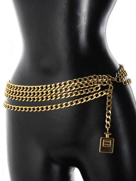 Vintage Chanel Gold Chain Belt with Perfume Bottle Dangle at 1stdibs