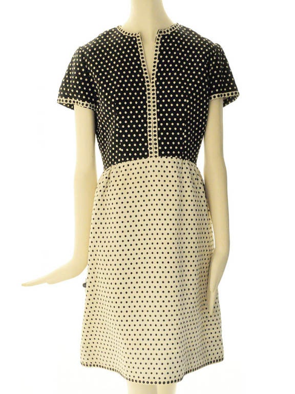 Oscar de La Renta Boutique-Black & Creme Dot Jacket & Dress Late 1950's RARE For Sale 3