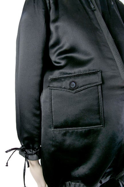 Women's Courreges 2p. Jacket & Drawstring Pants Set-Black Silk
