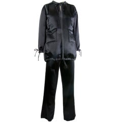 Courreges 2p. Jacket & Drawstring Pants Set-Black Silk