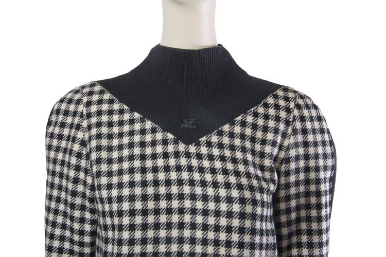 Vintage Courreges Black/Creme Houndstooth Wool Dress For Sale 1
