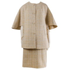 Bonnie Cashin Golden Beige Tweed Cape Skirt Suit 9