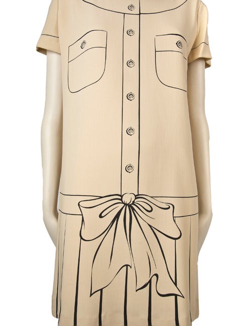 Moschino Couture Painted Dress-Tan w/Brown