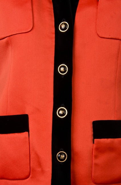 Women's Chanel Boutique 2p. Jacket & Skirt Suit-Black Boucle' & Red Satin w/Velvet Trim