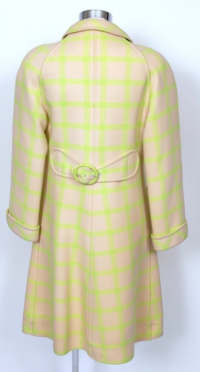 Courreges Window Pane Plaid Coat In Excellent Condition In Boca Raton, FL