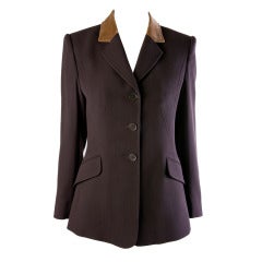 Hermes Vintage Dark Brown Wool Blazer with Velvet Collar Size 38