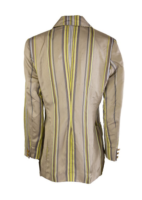 Hermes single-breasted, striped Doupioni silk jacket with 3 gold=tone buttons featuring rope 