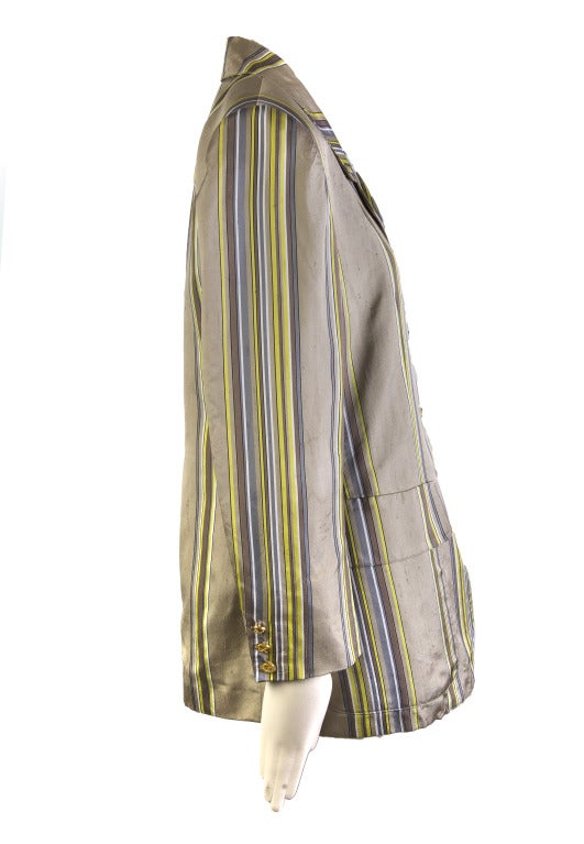 Brown Hermes Striped Silk Blazer For Sale