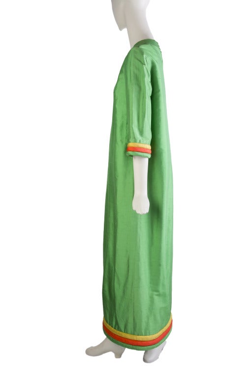 Women's Lanvin Boutique Long Green Doupioni Silk Dress For Sale