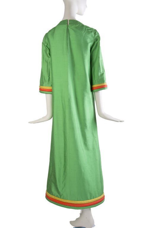 Lanvin Boutique Long Green Doupioni Silk Dress For Sale 3