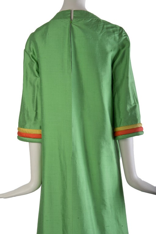 Lanvin Boutique Long Green Doupioni Silk Dress For Sale 4