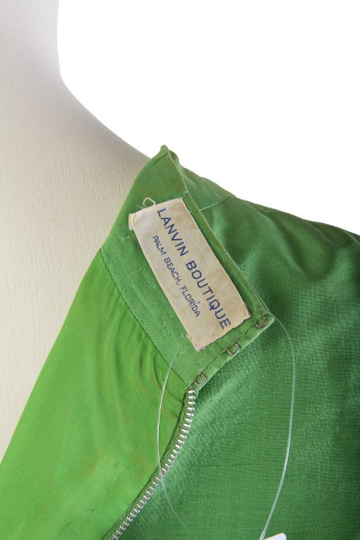 Lanvin Boutique Long Green Doupioni Silk Dress For Sale 2