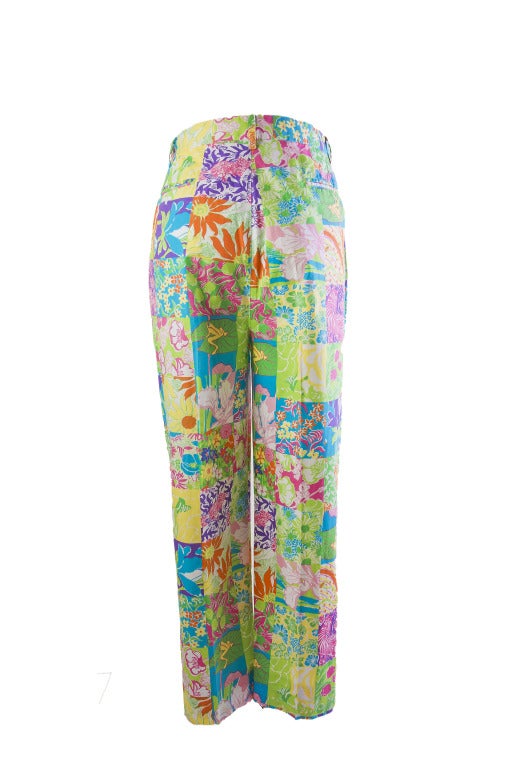 Lilly Pulitzer Cotton Patchwork Pants In Excellent Condition In Boca Raton, FL
