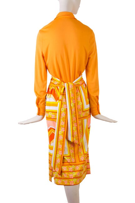 Orange Mr. Dino Bodysuit & Skirt Set - Daisy Print - 1960's For Sale