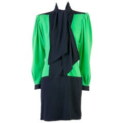Ungaro Green and Black Wool Dress Size 8