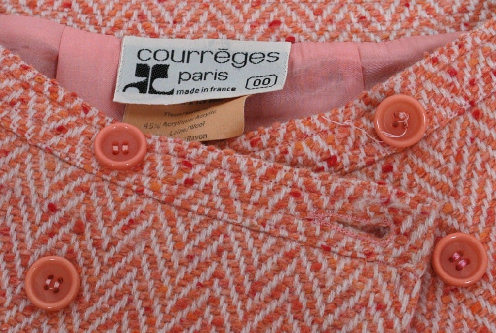 Courreges Pink Tweed Skirt Suit For Sale 1