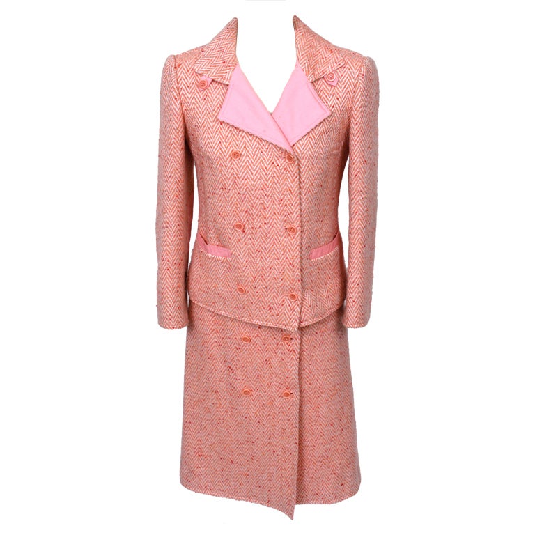 Courreges Pink Tweed Skirt Suit For Sale