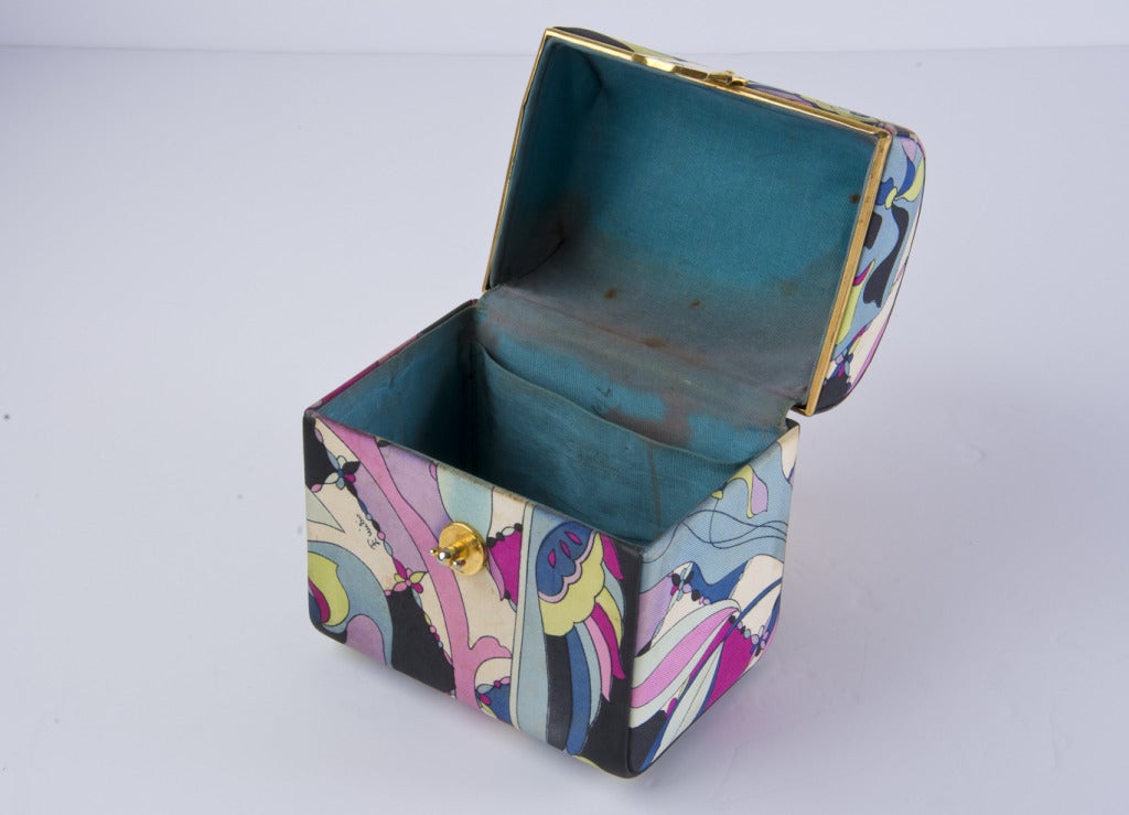Women's 1960's Vintage Emilio Pucci Multi Colored Silk Print Box Purse