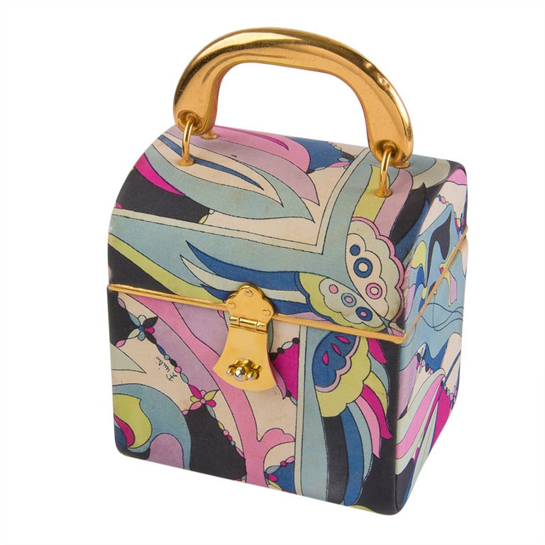 1960's Vintage Emilio Pucci Multi Colored Silk Print Box Purse at 1stdibs