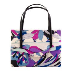 Emilio Pucci Vintage Purple Blue Creme Print Handbag/Clutch