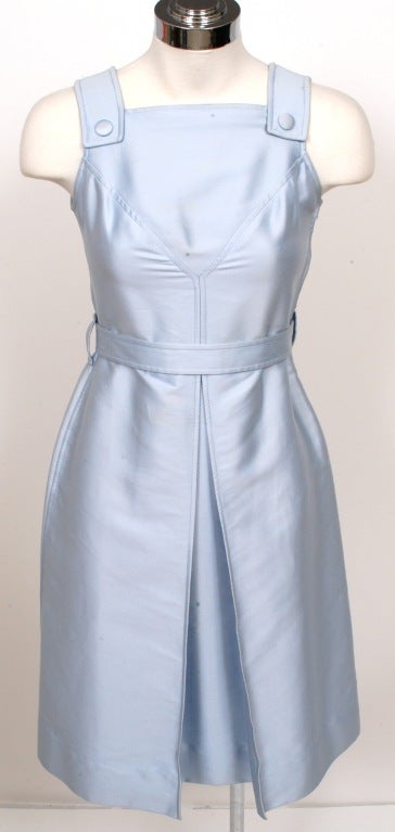 Dress presented by Courreges in a beautiful glacier ice blue cotton sateen with unique 