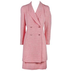 Chanel Red & White Double Breasted Skirt Suit Two Piece Set Size 42 4