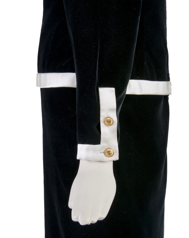 Women's Vintage Chanel Black Velvet & Creme Silk Long Sleeve Dress Size 38