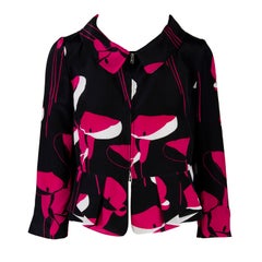 New Miu Miu Black, Red, & White Floral Print Zip up Jacket  Sizes 38, 40, 42