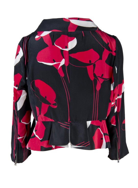 New Miu Miu Black, Red, & White Floral Print Zip up Jacket  Sizes 38, 40, 42 For Sale 2