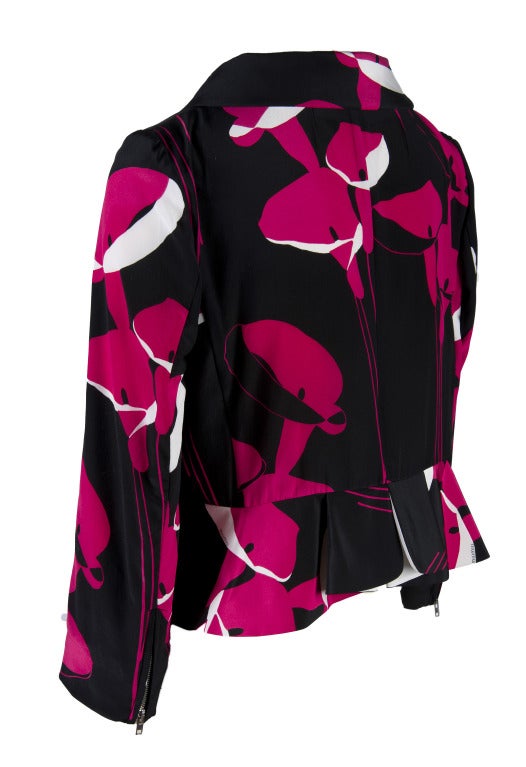 New Miu Miu Black, Red, & White Floral Print Zip up Jacket  Sizes 38, 40, 42 For Sale 1