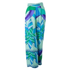 Emilio Pucci Blue, Green, Seafoam Floral Silk Lounge Pants Size 10