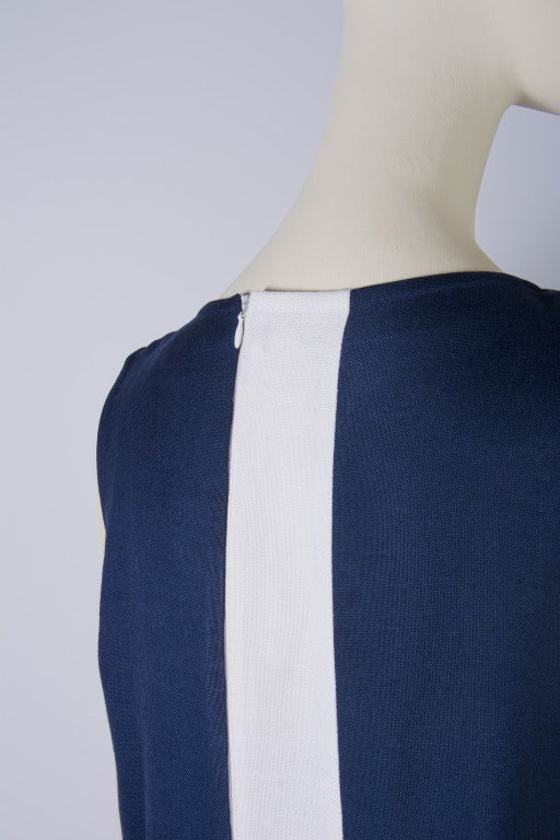Courreges Navy with White Trim and Bow Sleeveless Dress In Excellent Condition In Boca Raton, FL