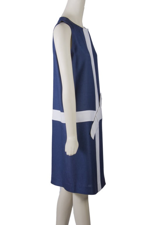 Women's Courreges Navy with White Trim and Bow Sleeveless Dress