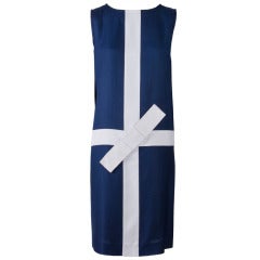 Courreges Navy with White Trim and Bow Sleeveless Dress