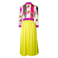 Emilio Pucci Vintage Chartreuse & Magenta 3/4 sleeve Silk Dress